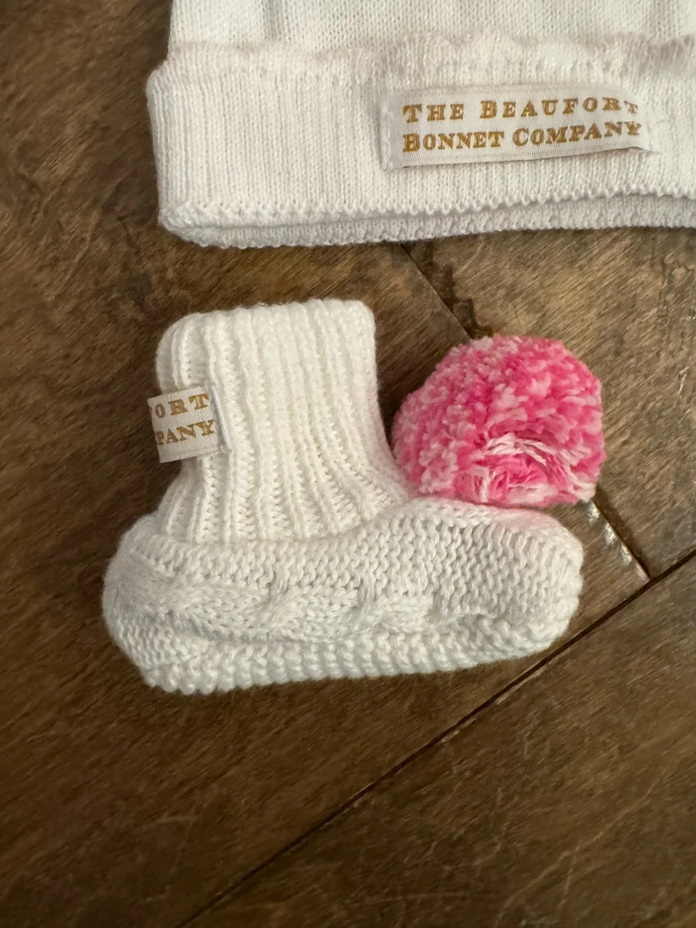The Beaufort Bonnet Company Baby Hat & Booties Pink Pom Pom Set TBBC